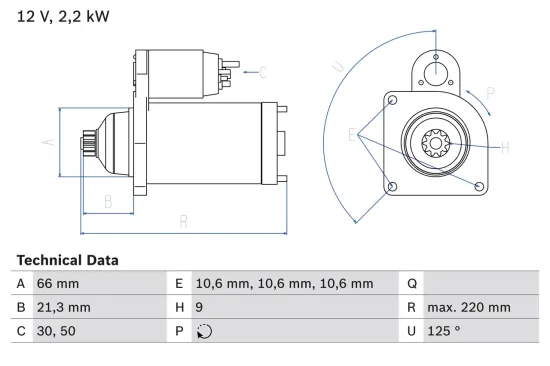 Starter 12 V 2,2 kW BOSCH 0 986 022 760 Bild Starter 12 V 2,2 kW BOSCH 0 986 022 760