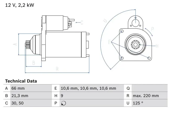 Starter 12 V 2,2 kW BOSCH 0 986 022 760 Bild Starter 12 V 2,2 kW BOSCH 0 986 022 760