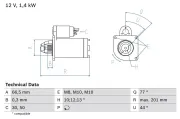 Starter 12 V 1,6 kW BOSCH 0 986 022 800