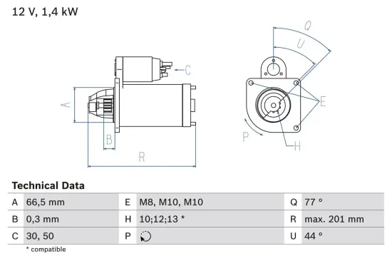 Starter 12 V 1,6 kW BOSCH 0 986 022 800 Bild Starter 12 V 1,6 kW BOSCH 0 986 022 800