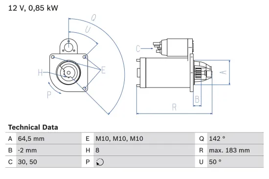 Starter 12 V 0,85 kW BOSCH 0 986 022 810 Bild Starter 12 V 0,85 kW BOSCH 0 986 022 810