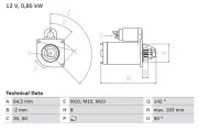 Starter 12 V 0,85 kW BOSCH 0 986 022 810