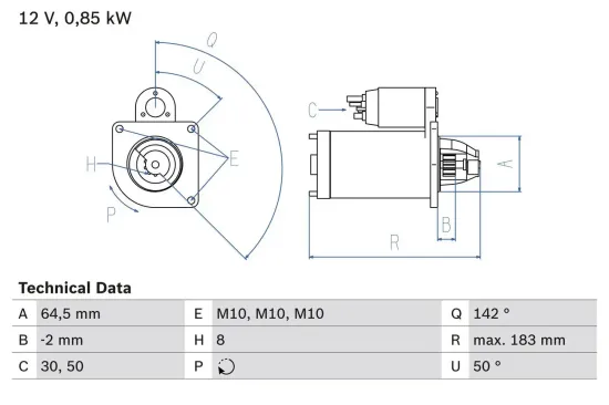 Starter 12 V 0,85 kW BOSCH 0 986 022 810 Bild Starter 12 V 0,85 kW BOSCH 0 986 022 810