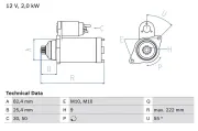 Starter 12 V 2 kW BOSCH 0 986 022 820