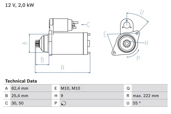 Starter 12 V 2 kW BOSCH 0 986 022 820 Bild Starter 12 V 2 kW BOSCH 0 986 022 820