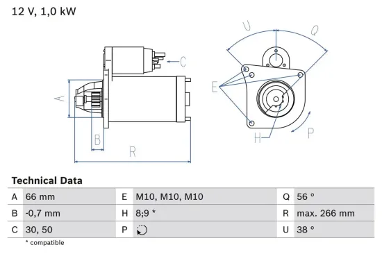 Starter 12 V 1 kW BOSCH 0 986 022 830 Bild Starter 12 V 1 kW BOSCH 0 986 022 830