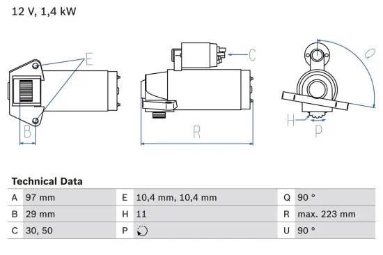 Starter 12 V 1,4 kW BOSCH 0 986 022 850 Bild Starter 12 V 1,4 kW BOSCH 0 986 022 850