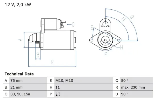 Starter 12 V 2 kW BOSCH 0 986 022 880 Bild Starter 12 V 2 kW BOSCH 0 986 022 880