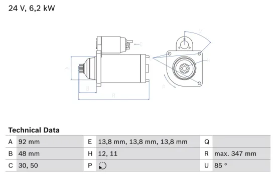 Starter 24 V 6,2 kW BOSCH 0 986 022 980 Bild Starter 24 V 6,2 kW BOSCH 0 986 022 980