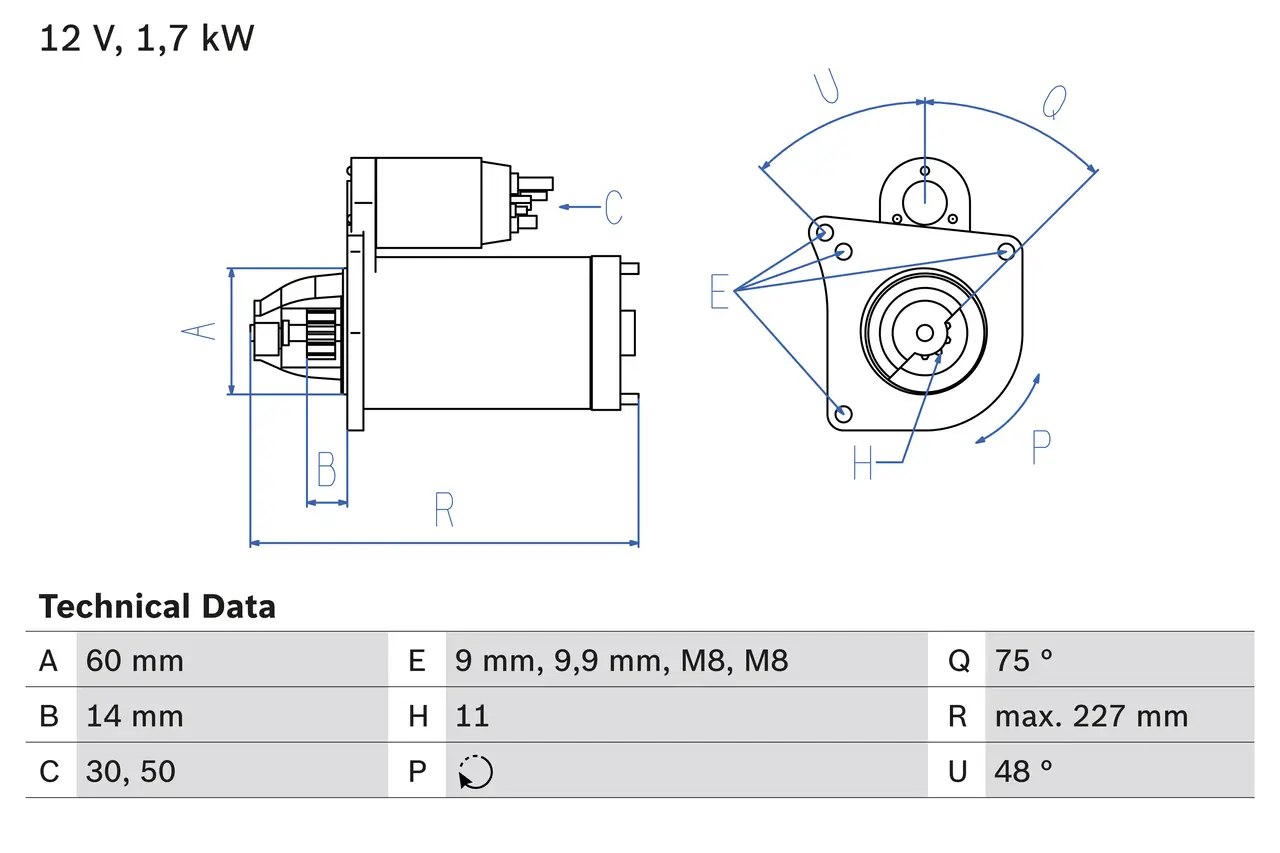 Starter 12 V 1,7 kW BOSCH 0 986 023 050