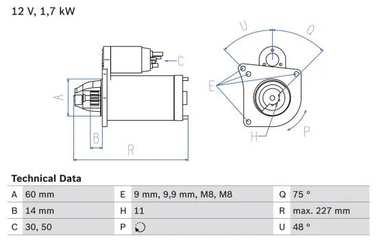 Starter 12 V 1,7 kW BOSCH 0 986 023 050 Bild Starter 12 V 1,7 kW BOSCH 0 986 023 050