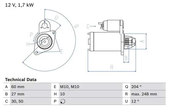 Starter 12 V 1,7 kW BOSCH 0 986 023 100 Bild Starter 12 V 1,7 kW BOSCH 0 986 023 100