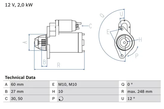 Starter 12 V 2 kW BOSCH 0 986 023 110 Bild Starter 12 V 2 kW BOSCH 0 986 023 110