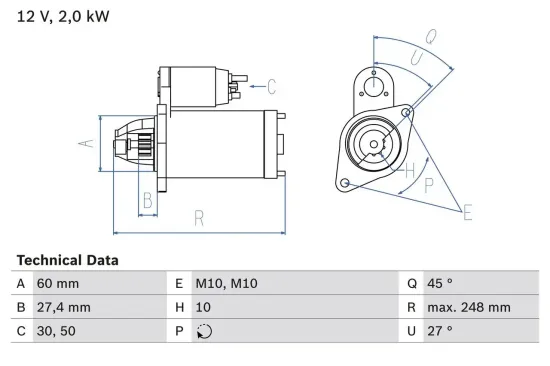 Starter 12 V 2 kW BOSCH 0 986 023 140 Bild Starter 12 V 2 kW BOSCH 0 986 023 140