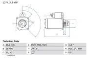 Starter 12 V 2,2 kW BOSCH 0 986 023 180