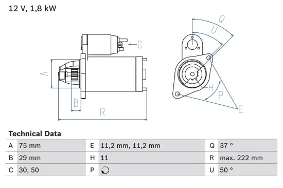 Starter 12 V 1,8 kW BOSCH 0 986 023 250 Bild Starter 12 V 1,8 kW BOSCH 0 986 023 250