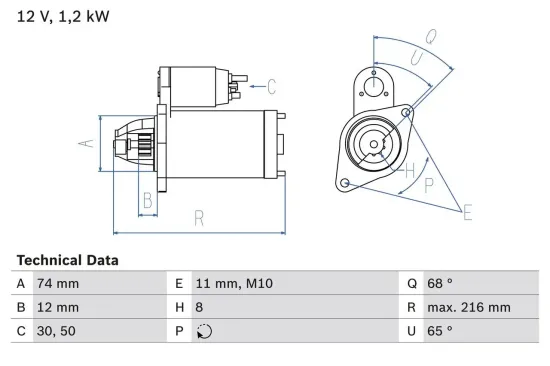 Starter 12 V 1,2 kW BOSCH 0 986 023 550 Bild Starter 12 V 1,2 kW BOSCH 0 986 023 550