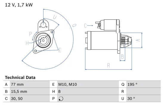 Starter 12 V 1,7 kW BOSCH 0 986 023 600 Bild Starter 12 V 1,7 kW BOSCH 0 986 023 600