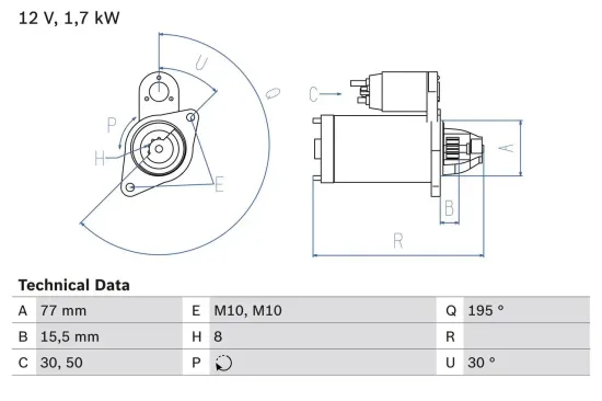 Starter 12 V 1,7 kW BOSCH 0 986 023 600 Bild Starter 12 V 1,7 kW BOSCH 0 986 023 600