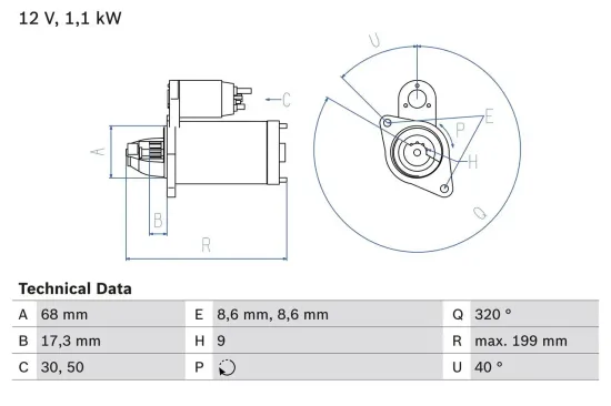 Starter 12 V 1,1 kW BOSCH 0 986 023 660 Bild Starter 12 V 1,1 kW BOSCH 0 986 023 660