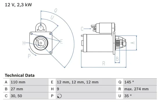 Starter 12 V 2,3 kW BOSCH 0 986 023 860 Bild Starter 12 V 2,3 kW BOSCH 0 986 023 860