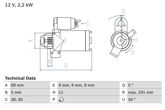 Starter 12 V 2,2 kW BOSCH 0 986 023 960 Bild Starter 12 V 2,2 kW BOSCH 0 986 023 960