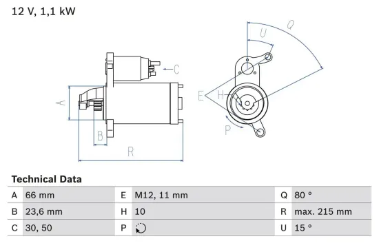 Starter 12 V 1,1 kW BOSCH 0 986 024 010 Bild Starter 12 V 1,1 kW BOSCH 0 986 024 010