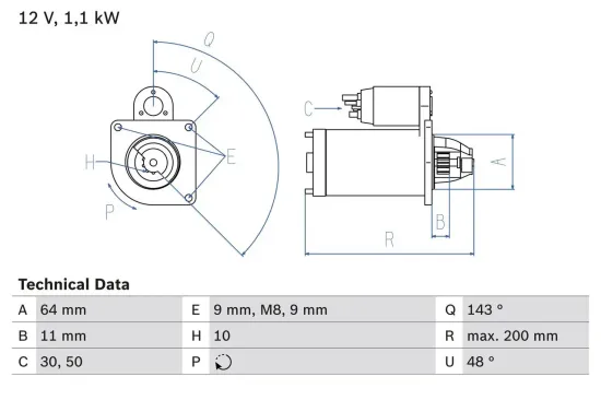 Starter 12 V 1,1 kW BOSCH 0 986 024 020 Bild Starter 12 V 1,1 kW BOSCH 0 986 024 020