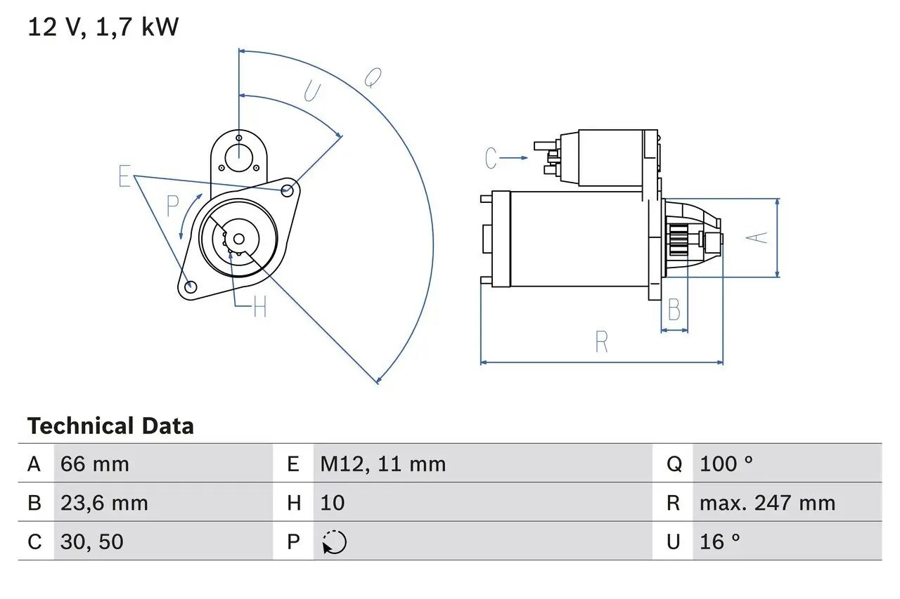 Starter 12 V 1,7 kW BOSCH 0 986 024 030