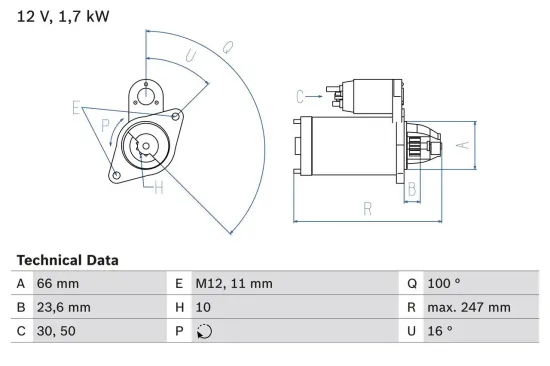 Starter 12 V 1,7 kW BOSCH 0 986 024 030 Bild Starter 12 V 1,7 kW BOSCH 0 986 024 030