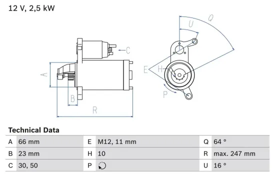 Starter 12 V 2,5 kW BOSCH 0 986 024 040 Bild Starter 12 V 2,5 kW BOSCH 0 986 024 040