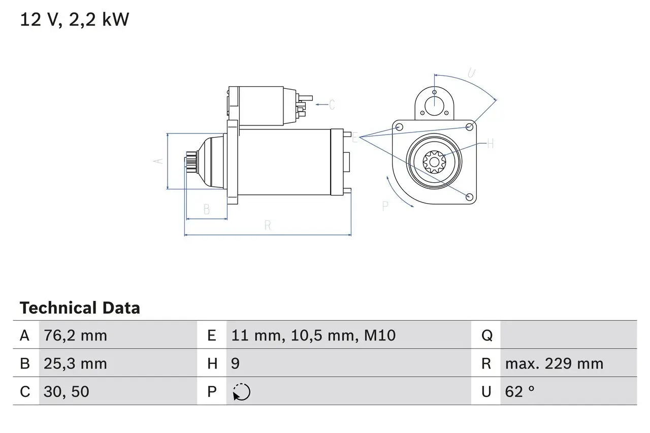 Starter 12 V 2,2 kW BOSCH 0 986 024 050