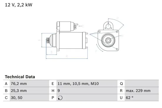 Starter 12 V 2,2 kW BOSCH 0 986 024 050 Bild Starter 12 V 2,2 kW BOSCH 0 986 024 050