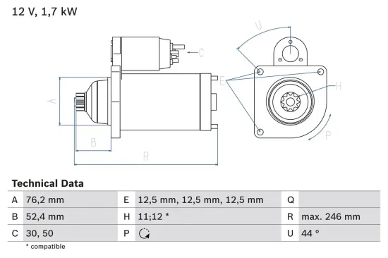 Starter 12 V 1,7 kW BOSCH 0 986 024 100 Bild Starter 12 V 1,7 kW BOSCH 0 986 024 100