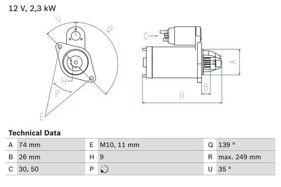 Starter 12 V 2,3 kW BOSCH 0 986 024 120 Bild Starter 12 V 2,3 kW BOSCH 0 986 024 120