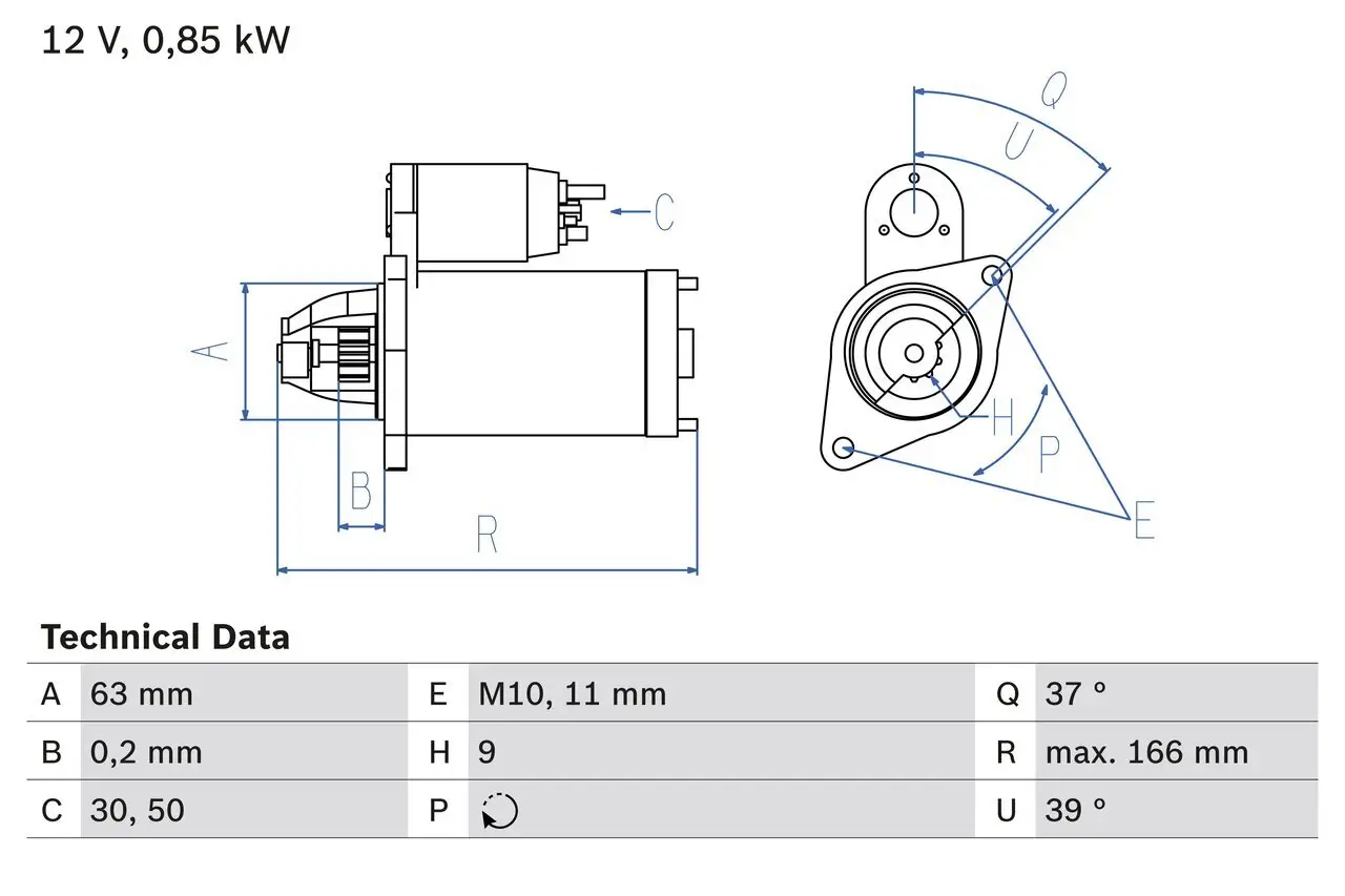 Starter 12 V 0,9 kW BOSCH 0 986 024 190