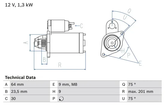 Starter 12 V 1,3 kW BOSCH 0 986 024 200 Bild Starter 12 V 1,3 kW BOSCH 0 986 024 200