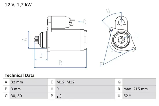 Starter 12 V 1,7 kW BOSCH 0 986 024 250 Bild Starter 12 V 1,7 kW BOSCH 0 986 024 250