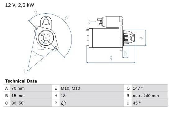 Starter 12 V 2,6 kW BOSCH 0 986 024 530 Bild Starter 12 V 2,6 kW BOSCH 0 986 024 530