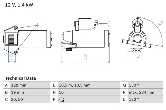 Starter 12 V 1,4 kW BOSCH 0 986 024 730 Bild Starter 12 V 1,4 kW BOSCH 0 986 024 730