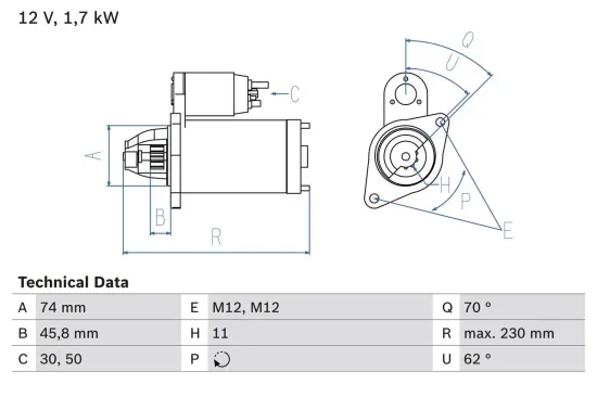 Starter 12 V 1,7 kW BOSCH 0 986 025 130 Bild Starter 12 V 1,7 kW BOSCH 0 986 025 130