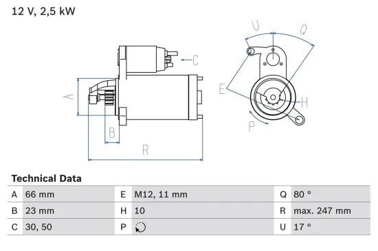 Starter 12 V 2,5 kW BOSCH 0 986 025 160 Bild Starter 12 V 2,5 kW BOSCH 0 986 025 160