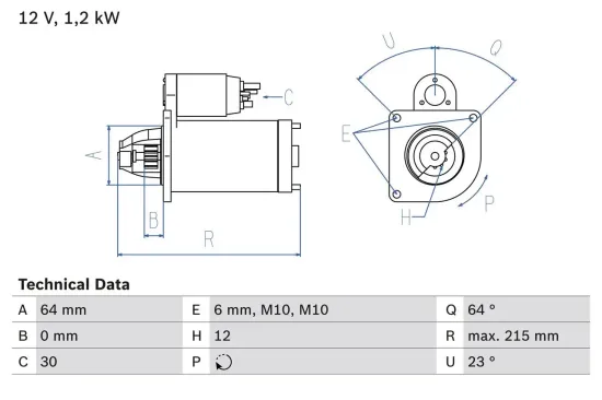 Starter 12 V 1,2 kW BOSCH 0 986 025 180 Bild Starter 12 V 1,2 kW BOSCH 0 986 025 180