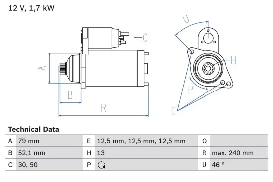 Starter 12 V 1,7 kW BOSCH 0 986 025 220 Bild Starter 12 V 1,7 kW BOSCH 0 986 025 220