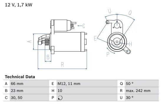 Starter 12 V 1,7 kW BOSCH 0 986 025 240 Bild Starter 12 V 1,7 kW BOSCH 0 986 025 240