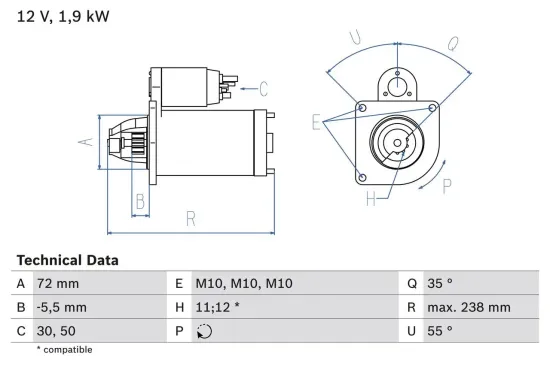 Starter 12 V 1,9 kW BOSCH 0 986 025 470 Bild Starter 12 V 1,9 kW BOSCH 0 986 025 470