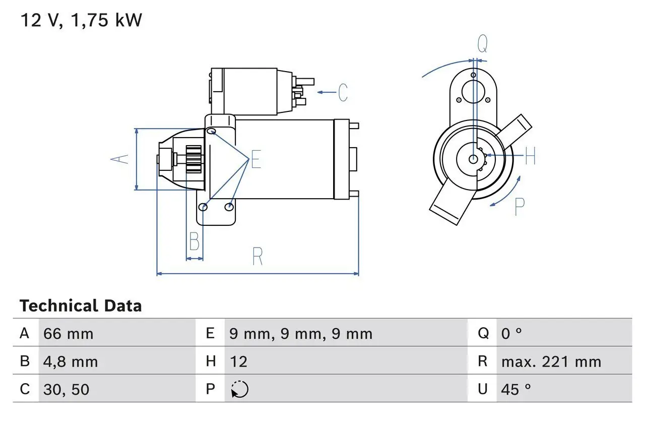 Starter 12 V 1,75 kW BOSCH 0 986 025 510