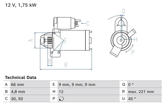 Starter 12 V 1,75 kW BOSCH 0 986 025 510 Bild Starter 12 V 1,75 kW BOSCH 0 986 025 510