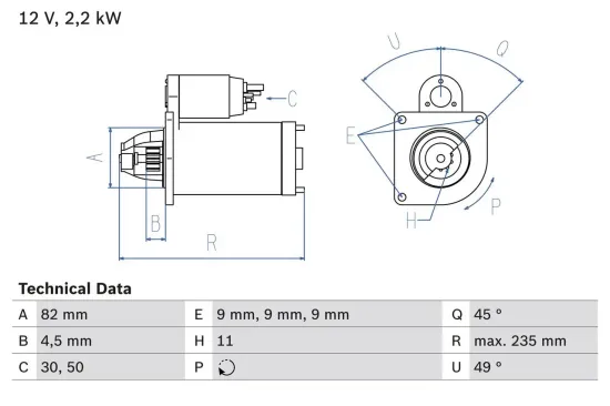 Starter 12 V 2,2 kW BOSCH 0 986 025 550 Bild Starter 12 V 2,2 kW BOSCH 0 986 025 550