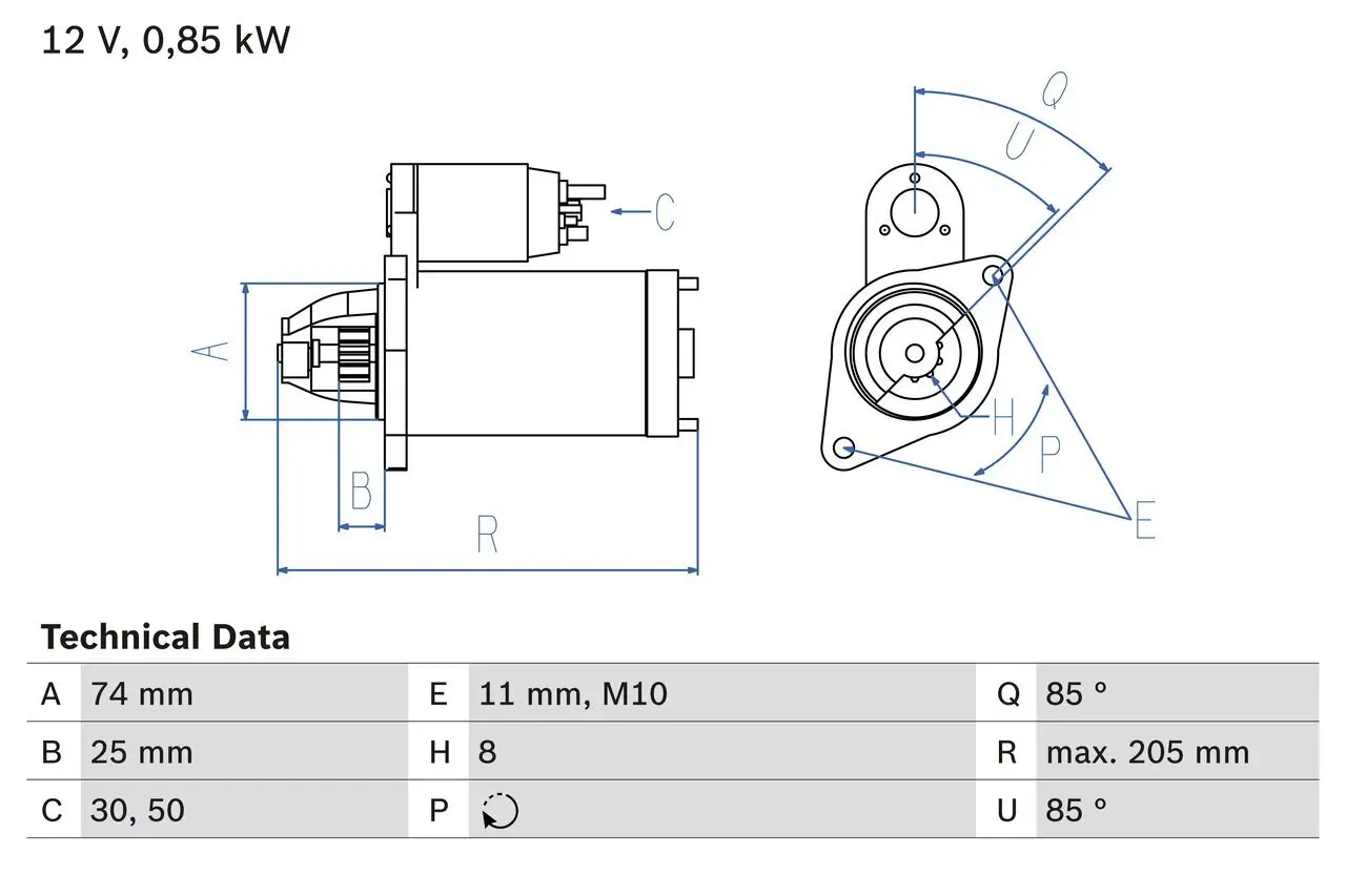 Starter 12 V 0,85 kW BOSCH 0 986 025 640